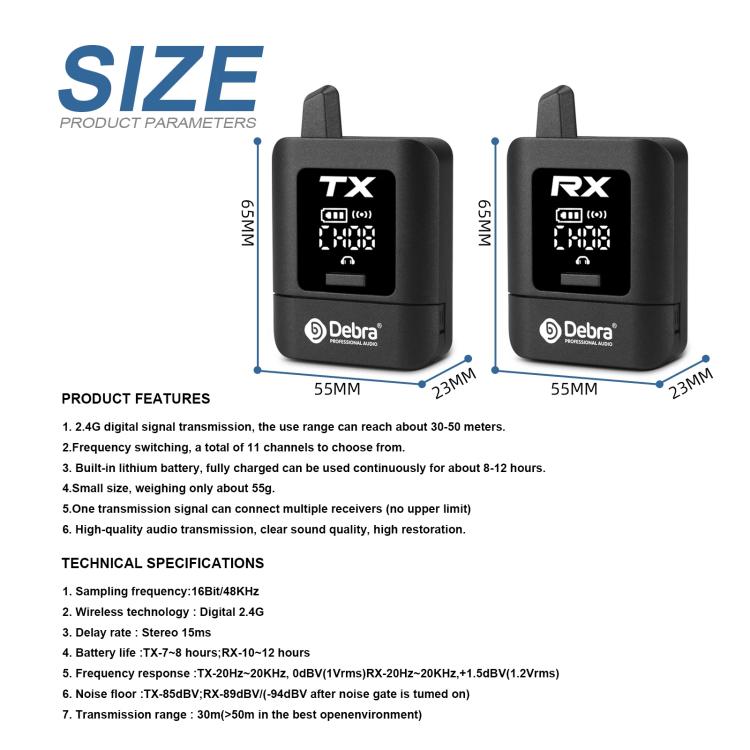 DEBRA ST-mini 2.4G Stereo Wireless Monitor System Transmitter & Receiver