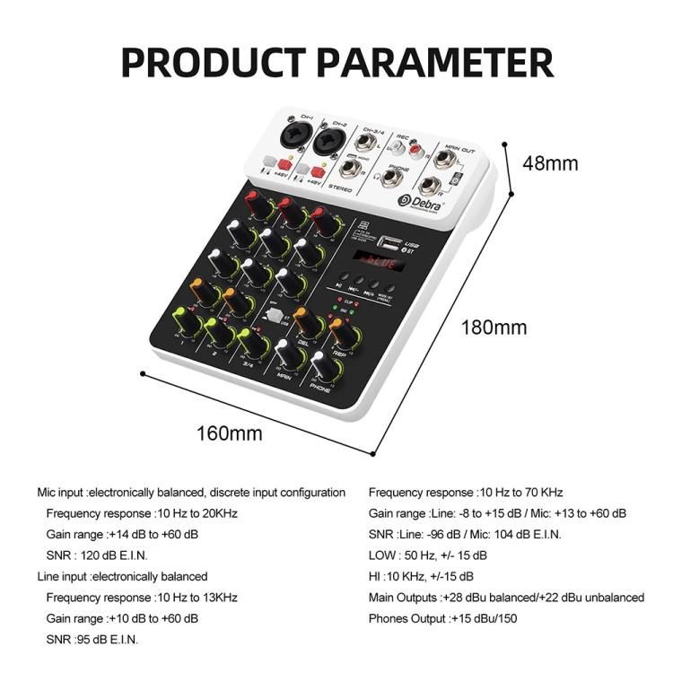DEBRA V4 4-Channels Audio Mixer with Reverb Sound Card for Live Streaming