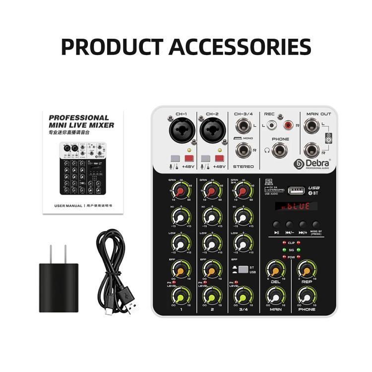 DEBRA V4 4-Channels Audio Mixer with Reverb Sound Card for Live Streaming