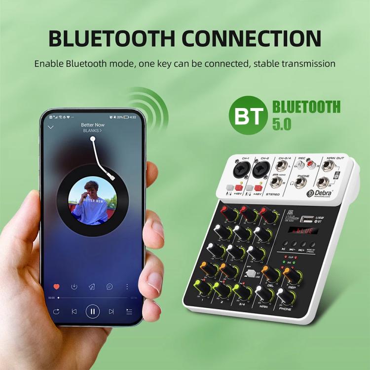 DEBRA V4 4-Channels Audio Mixer with Reverb Sound Card for Live Streaming