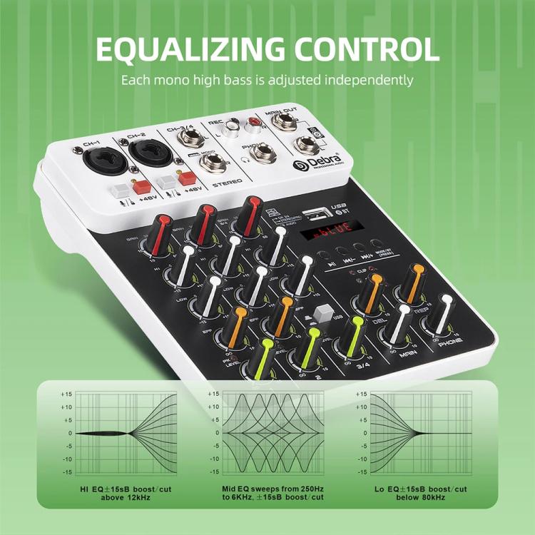 DEBRA V4 4-Channels Audio Mixer with Reverb Sound Card for Live Streaming
