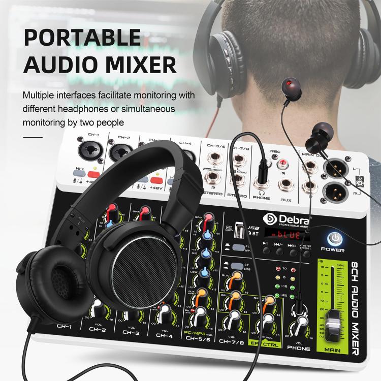 DEBRA V8 8-Channels Audio Mixer Live Recording Reverb