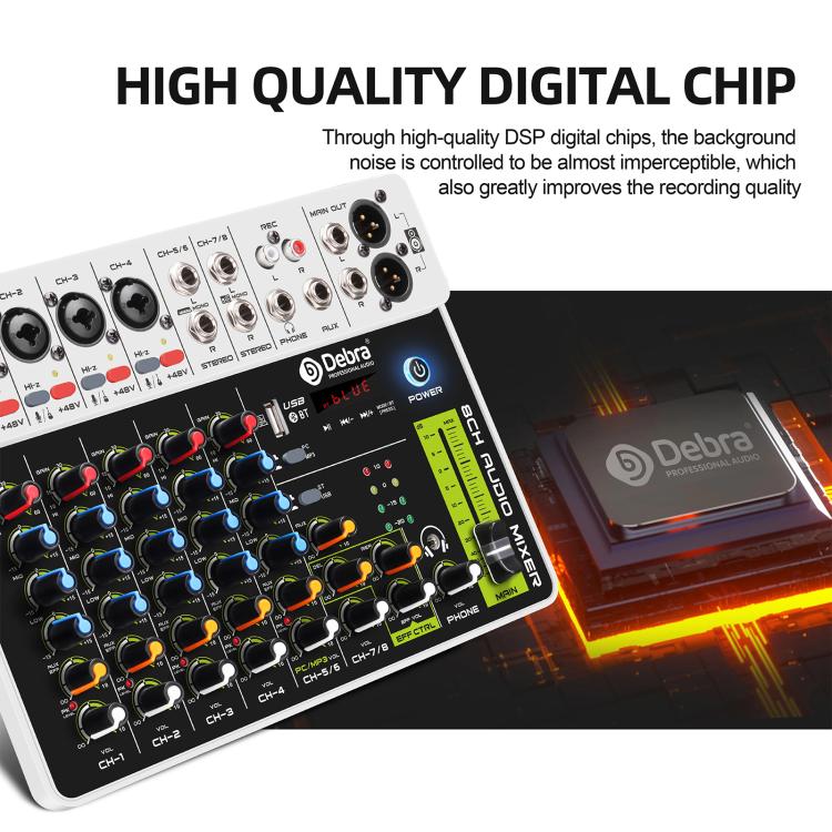DEBRA V8 8-Channels Audio Mixer Live Recording Reverb