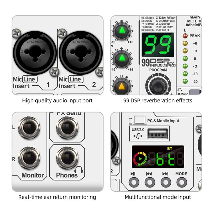 DEBRA PRMX-6 4-Channels Audio Mixer DSP Reverb for Live Recording