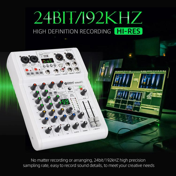 DEBRA PRMX-6 4-Channels Audio Mixer DSP Reverb for Live Recording