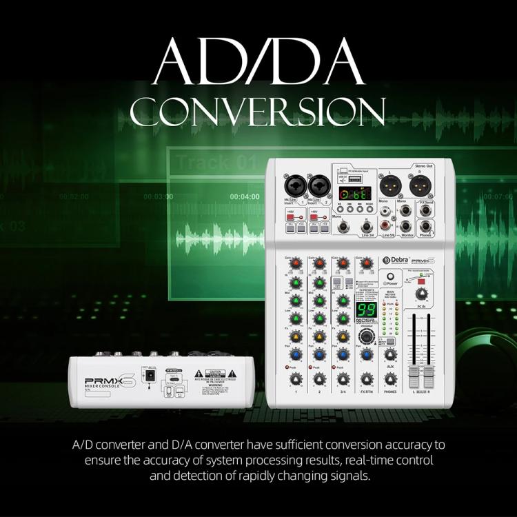 DEBRA PRMX-6 4-Channels Audio Mixer DSP Reverb for Live Recording