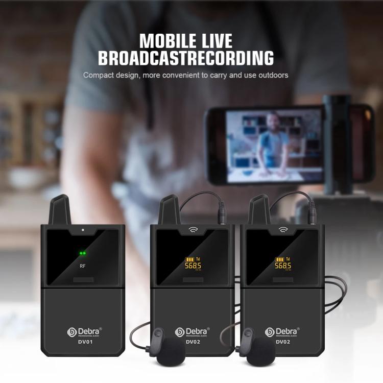 DEBRA DV-01 Wireless Lavalier Microphone TX & RX Outdoor Interview Live Broadcast