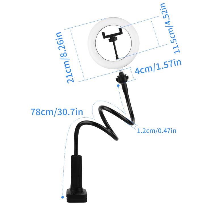 8 inch Striped Selfie Live Streaming Photography Lazy Stand LED Ring Fill Light Set