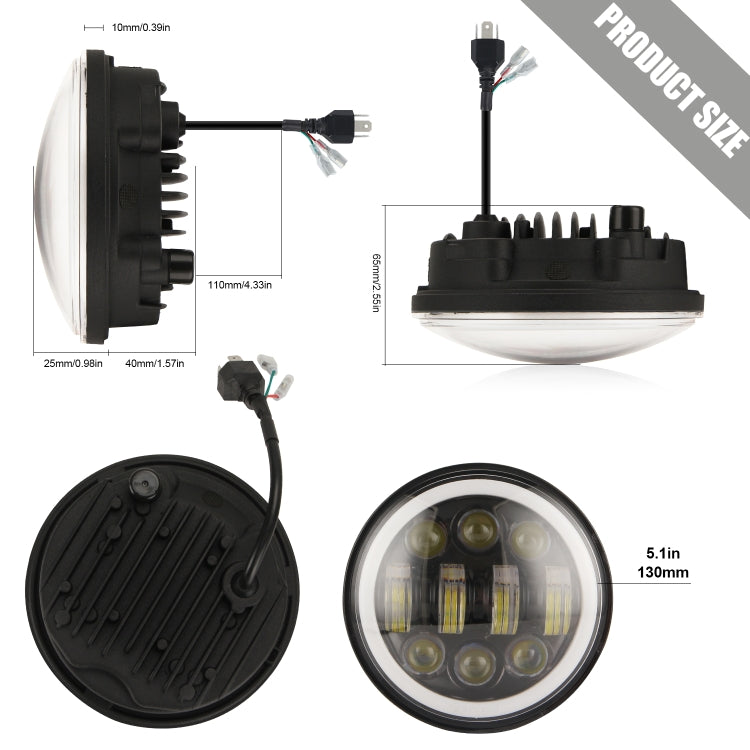 EagleVision DC9-30V 35W 6000K 4000LM 5.75 inch Round Motorcycle 6LEDs Headlight with Angel Eye for Harley-Davidson, 6LEDs