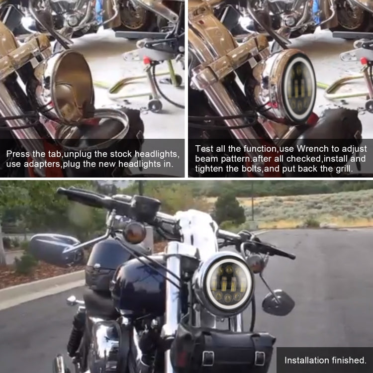 EagleVision DC9-30V 35W 6000K 4000LM 5.75 inch Round Motorcycle 6LEDs Headlight with Angel Eye for Harley-Davidson, 6LEDs