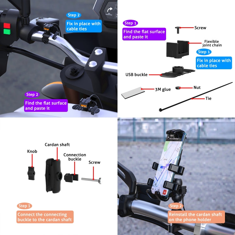 WUPP CS-1186A1 Motorcycle SAE Dual USB Fast Charging Charger, CS-1186A1