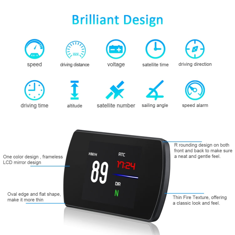 T800 Car HUD Head-up Display GPS Speed Display Speed / Voltage Alarm Altitude Display, T800