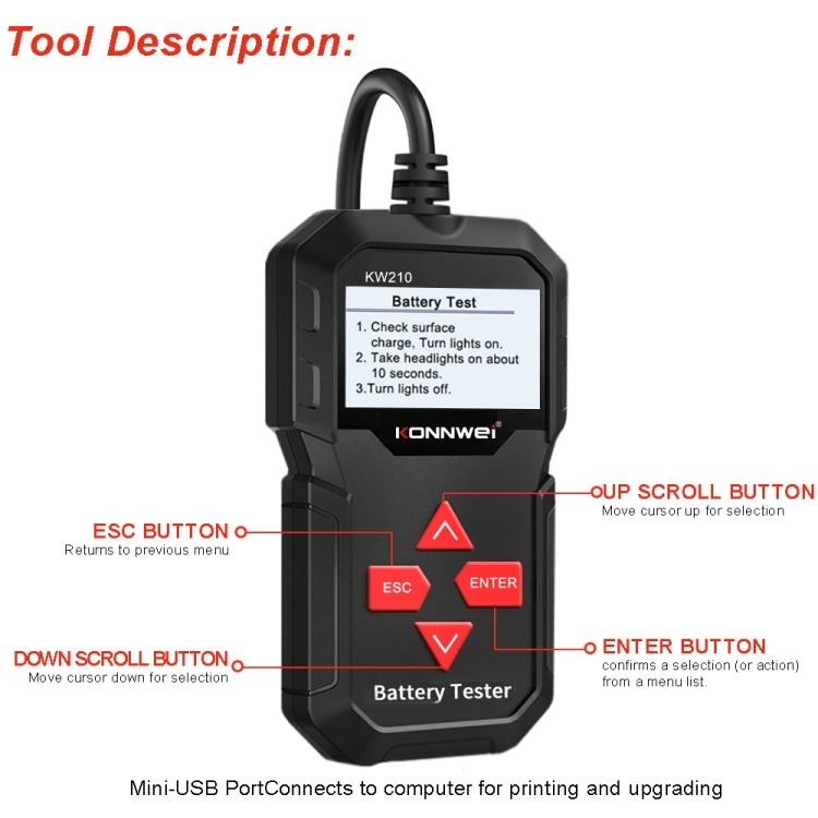 KONNWEI KW210 Car Battery Test Battery Capacity Resistance Battery Detector, KW210