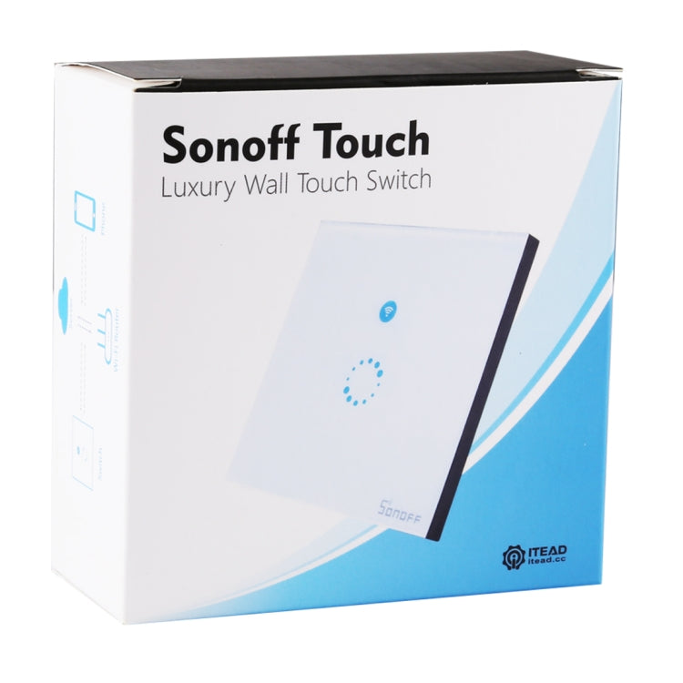 Sonoff Touch 86mm 1 Gang Tempered Glass Panel Wall Switch Smart Home Light Touch Switch, Compatible with Alexa and Google Home, AC 90V-250V 400W 2A, 86mm