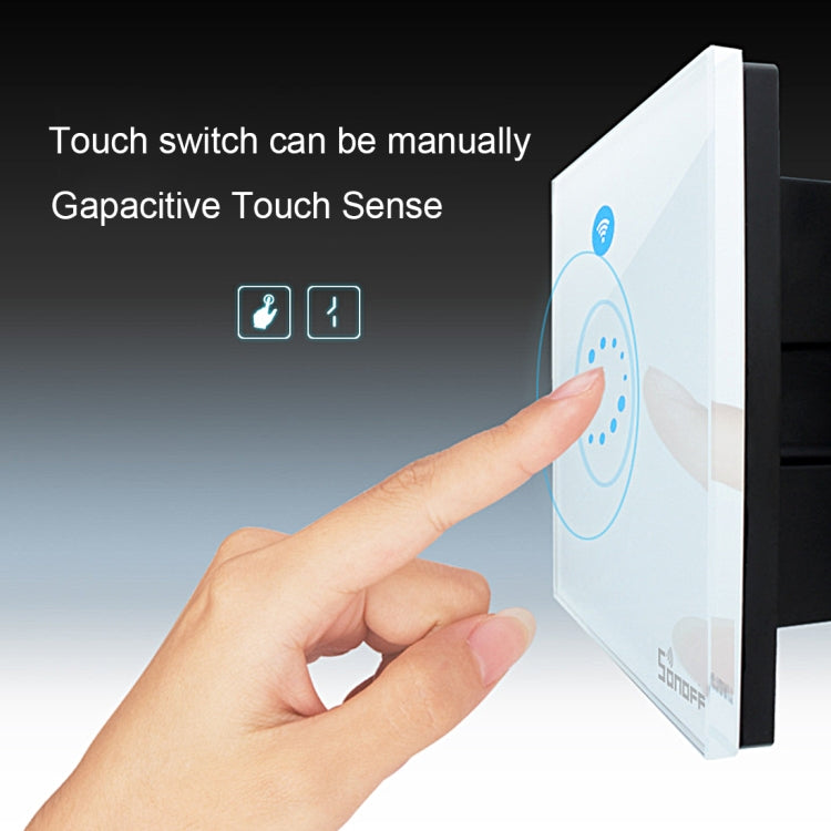 Sonoff Touch 86mm 1 Gang Tempered Glass Panel Wall Switch Smart Home Light Touch Switch, Compatible with Alexa and Google Home, AC 90V-250V 400W 2A, 86mm