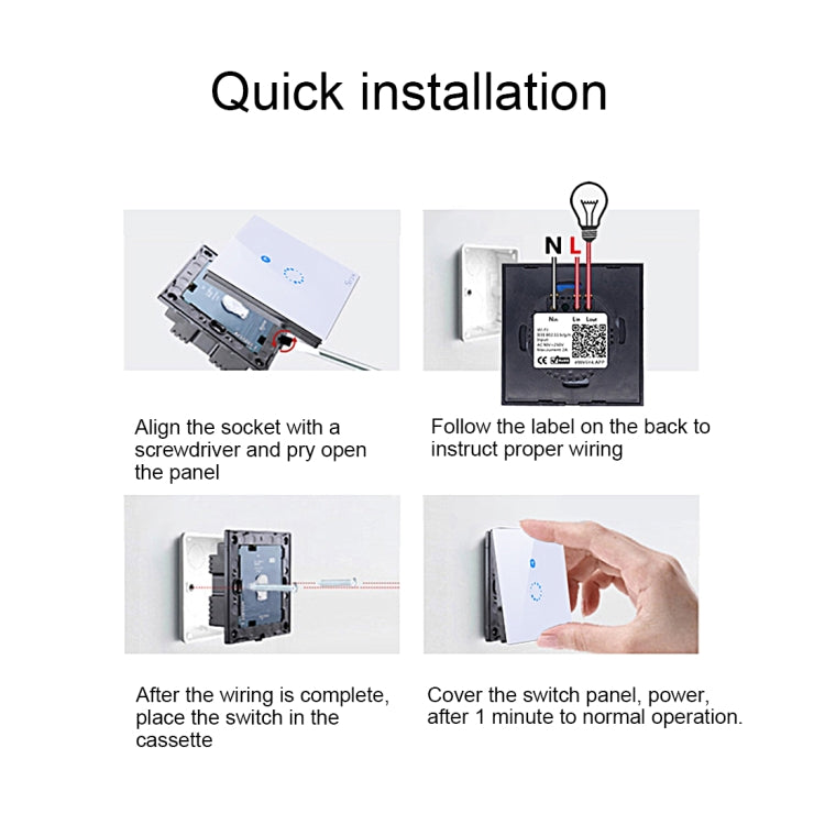 Sonoff Touch 86mm 1 Gang Tempered Glass Panel Wall Switch Smart Home Light Touch Switch, Compatible with Alexa and Google Home, AC 90V-250V 400W 2A, 86mm
