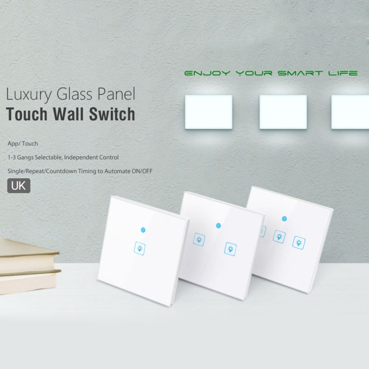 WS-UK-02 EWeLink APP & Touch Control 2A 2 Gangs Tempered Glass Panel Smart Wall Switch, AC 90V-250V, UK Plug, 2 Gangs
