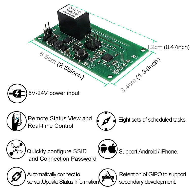 Sonoff SV 10A Single Channel WiFi Wireless Remote Timing Smart Switch Relay Module Works with Alexa and Google Home, Support iOS and Android, DC 5V-24V, 5V-24V