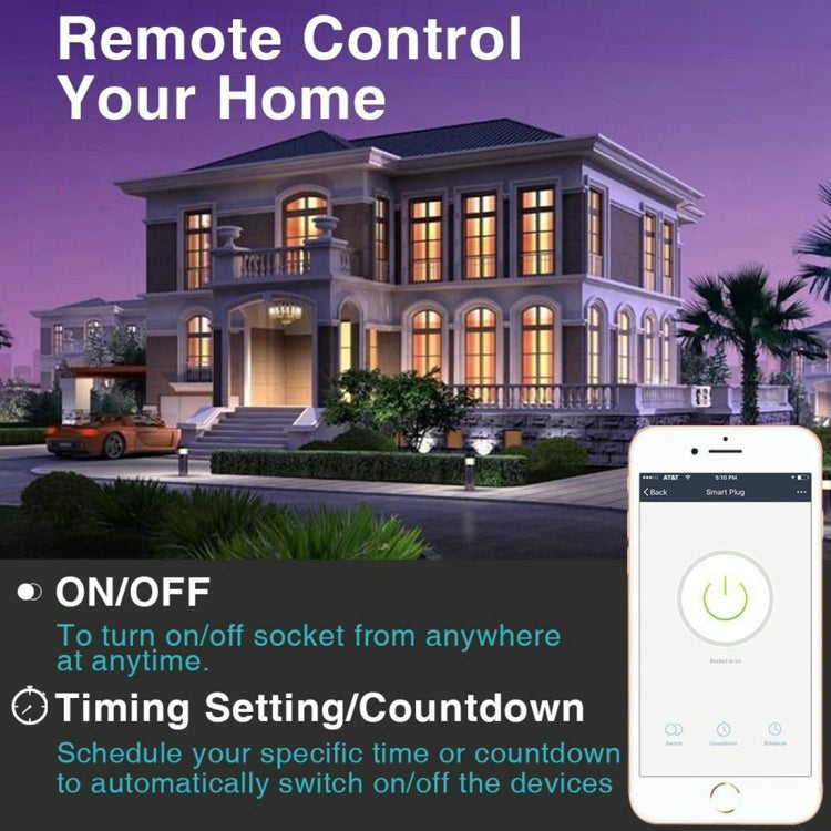 JH-G09U 15A 2.4GHz WiFi Control Hubless Smart Home Power Socket Works with Alexa & Google Home, AC 100-240V, US Plug, JH-G09U