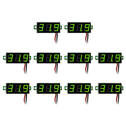 10 PCS 0.28 inch 2 Wires Adjustable Digital Voltage Meter, Color Light Display, Measure Voltage: DC 2.5-30V