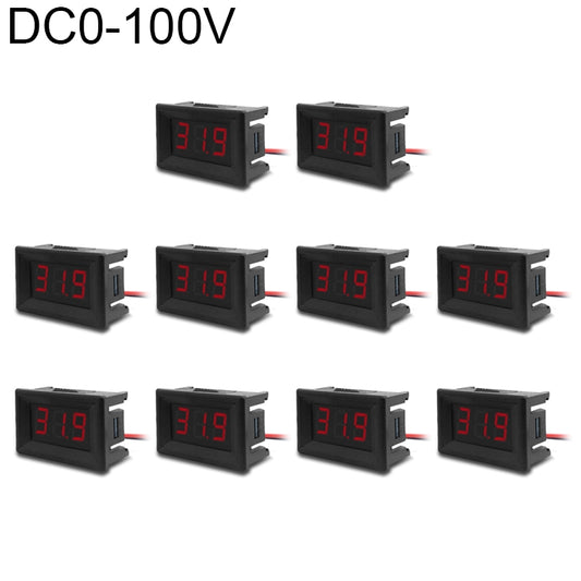 10 PCS 0.36 inch 3 Wires Digital Voltage Meter with Shell, Color Light Display, Measure Voltage: DC 0-100V