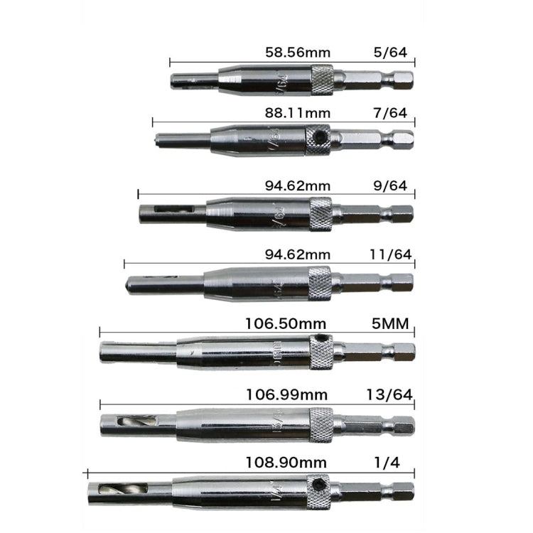 7 PCS/Set Doors Self Centering Hinge Tapper Core Drill Bit Set Hole Puncher Woodworking Tools(5/64,7/64,9/64,11/64,13/64,1/4 inch,5mm), 7 PCS/Set