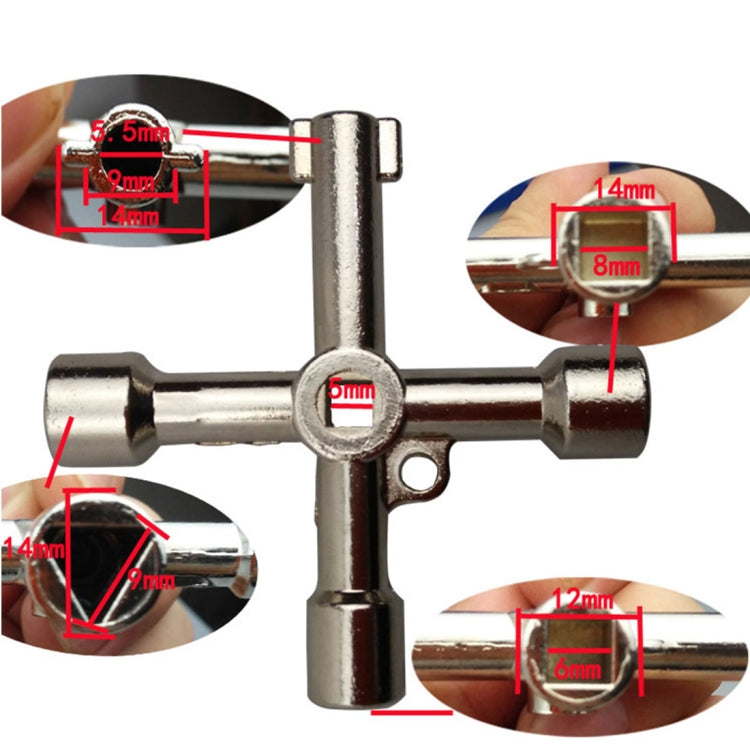 4 in 1 Multifunctional Cross Key Wrench with Circle Triangle Square Shape, 4 in 1 Silver, 4 in 1 Black