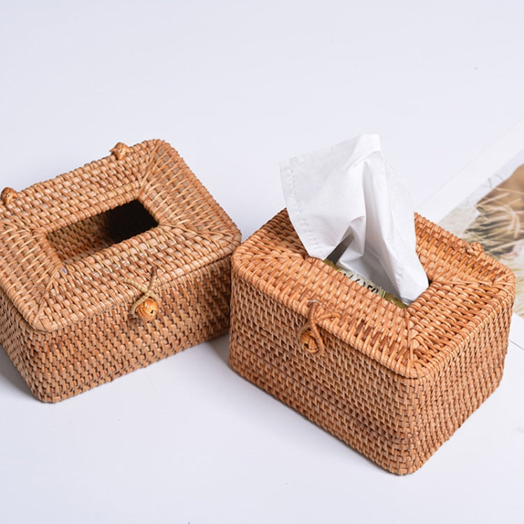 ZJH01 Square Shape Restaurant Desktop Rattan Braided Tissue Storage Box Case, Square Shape