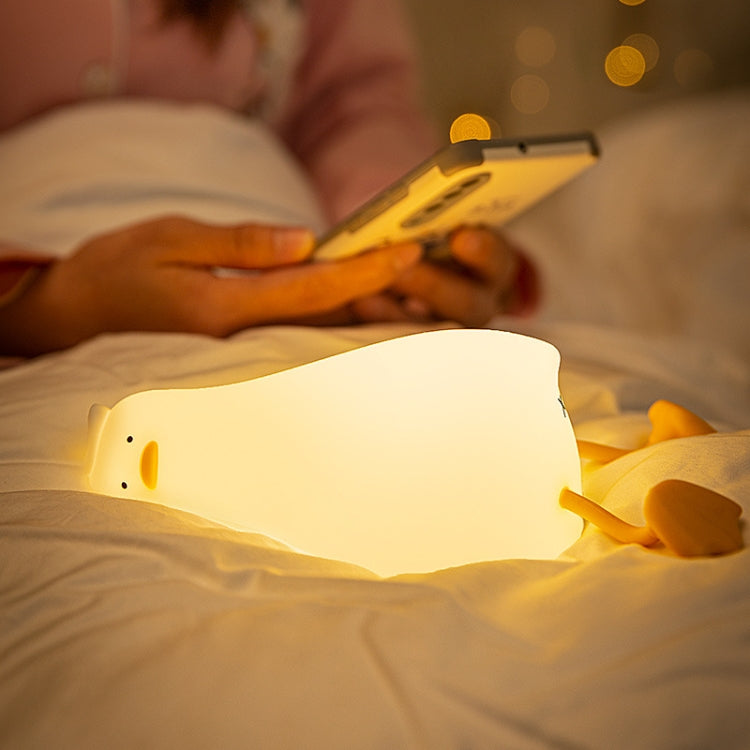 مصباح ليلي LED قابل للمس من السيليكون على شكل بطة مسطحة بقدرة 1 وات مع خاصية الشحن عبر USB، بتصميم بطة مسطحة