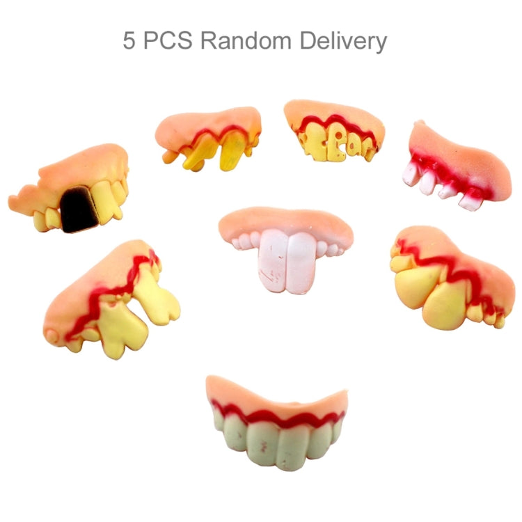 5 PCS Halloween Prank Funny Various Modelling Entire Scary Bucktooth Dentures Teeth Fake Braces for Party Club, Random Style Delivery, 5 PCS