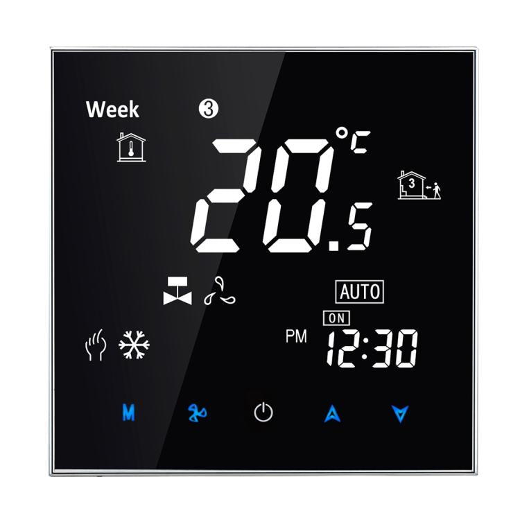 BAC-2000 Central Air Conditioning Type Touch LCD Digital 2-pipe Fan Coil Unit Room Thermostat, Display Fan Speed / Clock / Temperature / Time / Week / Heat etc., BAC-2000 (Black), BAC-2000 (White)