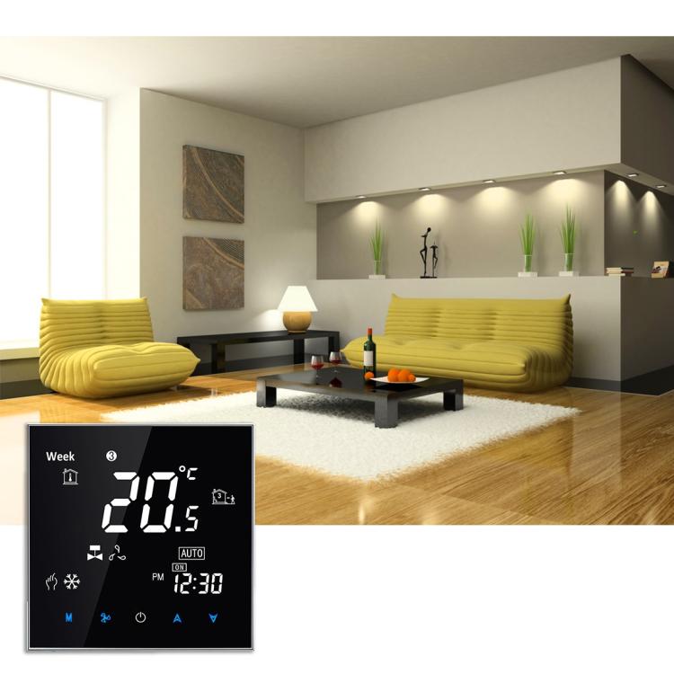 BAC-2000 Central Air Conditioning Type Touch LCD Digital 2-pipe Fan Coil Unit Room Thermostat, Display Fan Speed / Clock / Temperature / Time / Week / Heat etc., BAC-2000 (Black), BAC-2000 (White)