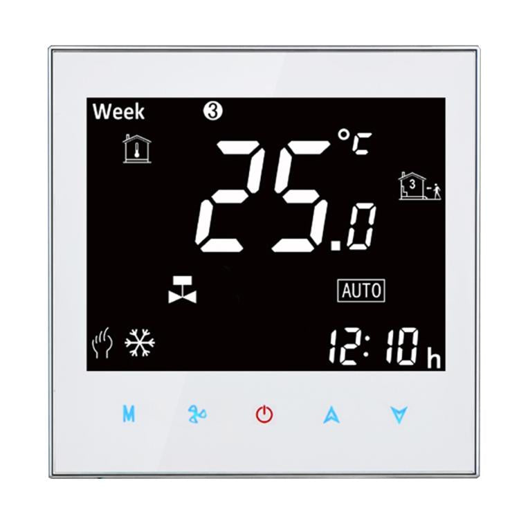 BAC-2000 Central Air Conditioning Type Touch LCD Digital 2-pipe Fan Coil Unit Room Thermostat, Display Fan Speed / Clock / Temperature / Time / Week / Heat etc., BAC-2000 (Black), BAC-2000 (White)