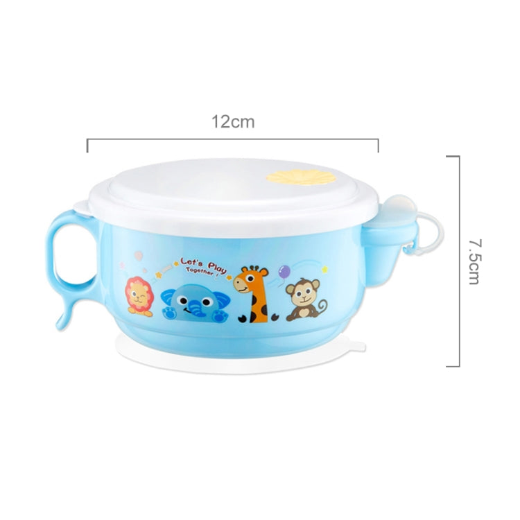 450ml Stainless Steel Interior And Plastic Exterior Double Layer Cartoon Style Bowl With Cover And Handles for Child At Age 2 to 9