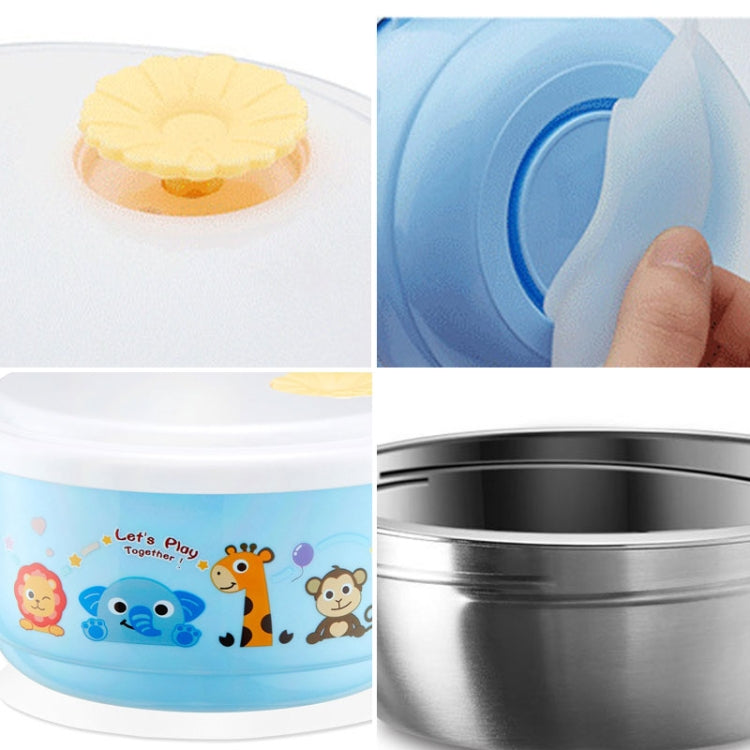 450ml Stainless Steel Interior And Plastic Exterior Double Layer Cartoon Style Bowl With Cover And Handles for Child At Age 2 to 9