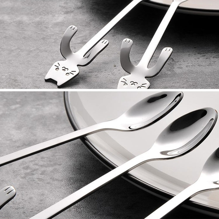 Creative 304 Stainless Steel Cartoon Cat Handle Coffee Stirring Spoons, 11.8*1.8cm, Black, Gold, Silver