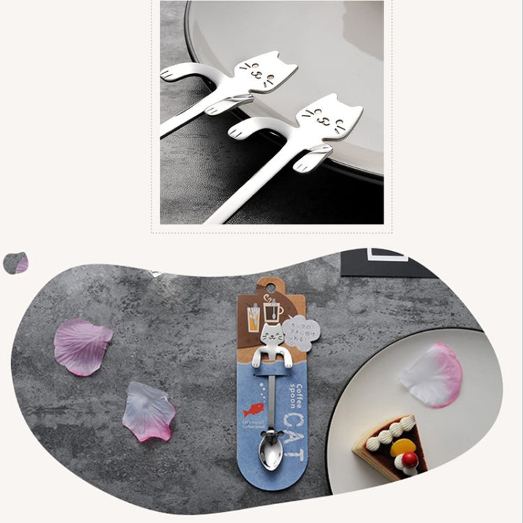 Creative 304 Stainless Steel Cartoon Cat Handle Coffee Stirring Spoons, 11.8*1.8cm, Black, Gold, Silver