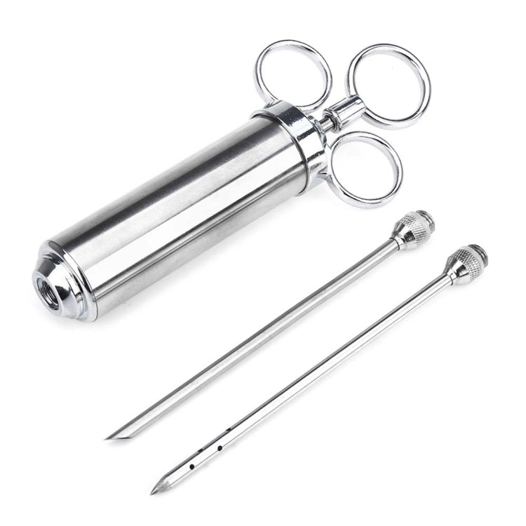 60ml Stainless Steel Syringe Dual Needles Condiment Turkey Meat Injector Cooking Tools, Stainless Steel Marinade Injector