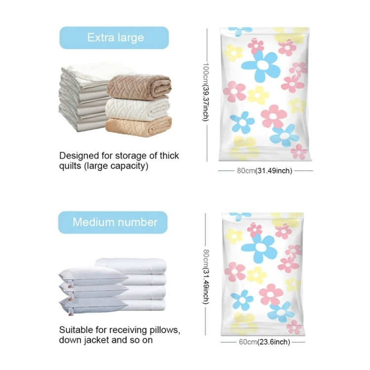 11 PCS Space Saving Sunflowers Pattern Vacuum Storage Bag, Thinken Quilts Clothing Vacuum Seal Storage Bag with a Hand Pump, Including: 3 PCS 80*100 cm,2 PCS 60*80 cm, 3 PCS 50*70 cm, 2 PCS 40*60 cm, 11 PCS Storage Bag