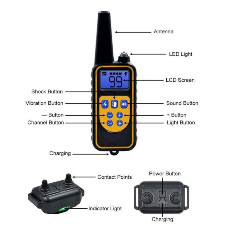 880-2 800 Yards Rechargeable Remote Control Collar Dog Training Device Anti Barking Device, 880-2 Black+Orange, 880-2 Black Black