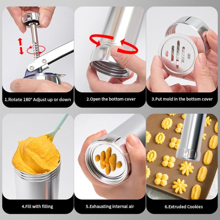 Multifunctional Household Cookie Biscuit Machine Tool Mold Decorating Mounted DIY Baking with 20 Moulds & 4 Nozzles, Multi-function silver