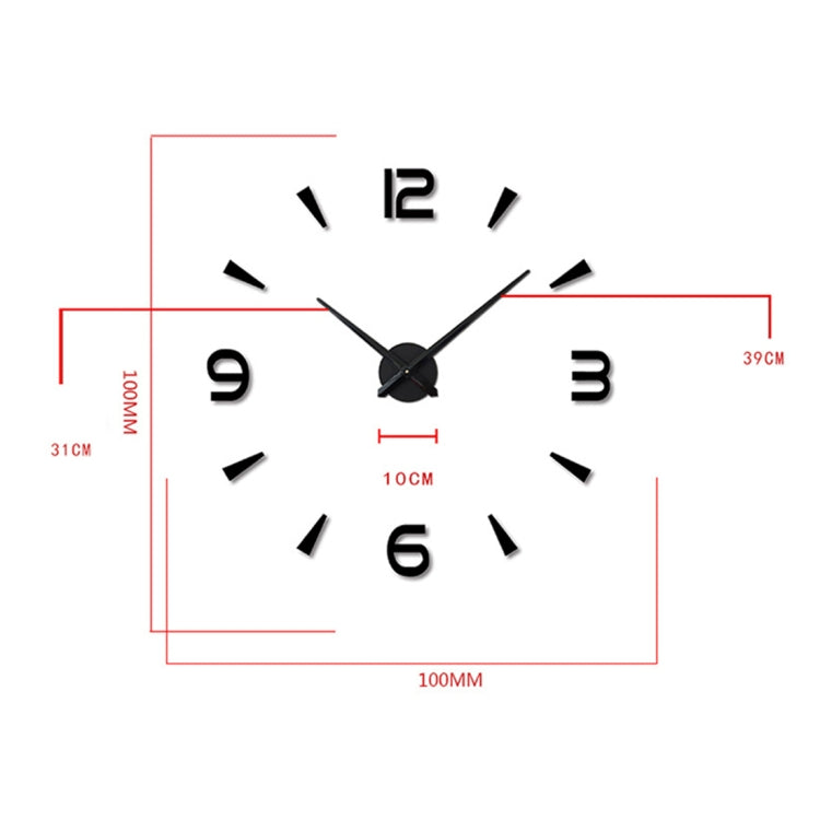 Bedroom Home Decoration Watch Frameless 3D Mirror Large DIY Wall Sticker Mute Clock, Size: 100*100cm, 3M013S (Black), 3M013S (Gold), 3M013S (Silver)