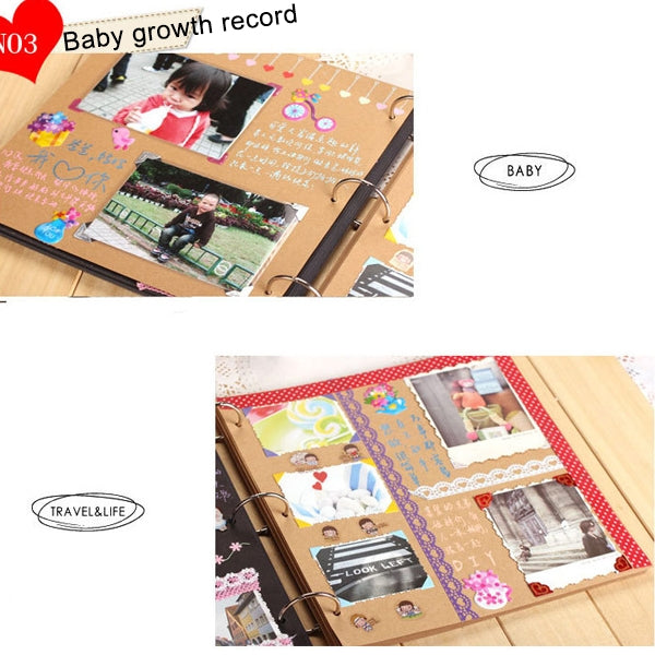 DIY Creativity Loose-leaf Type Retro Imitation Leather Lashing Children Growth Memorial Photo Album, Lashing