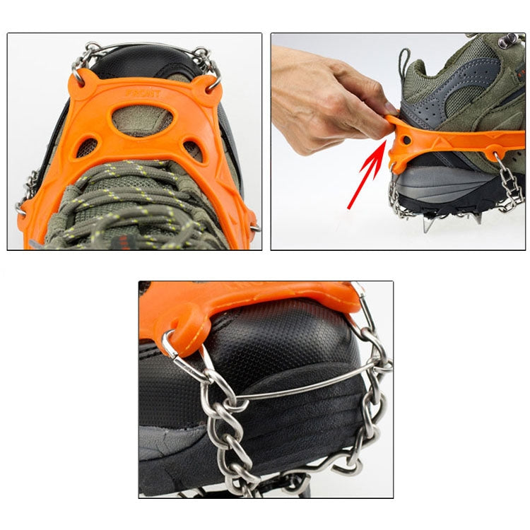 One Pair 19 Teeth Anti-Slip Ice Gripper Hiking Climbing Chain Shoes Covers, Size: M