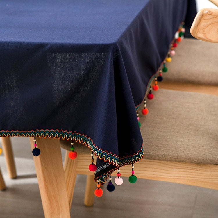New Fashion European Ethnic Style Colorful Ball Tassel Cotton Tablecloth, Size: 90*90cm, Size: 100*140cm, Size: 120*120cm, Size: 130*180cm, Size: 140*140cm, Size: 140*160cm, Size: 140*180cm, Size: 140*200cm, Size: 140*220cm, Size: 140*250cm, Size: 60*6...