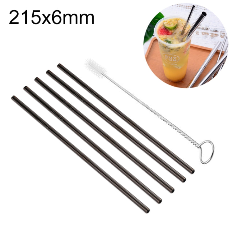 5pcs Reusable Stainless Steel Straight Drinking Straw + Cleaner Brush Set Kit, 215*6mm, 215*6mm (Straight)
