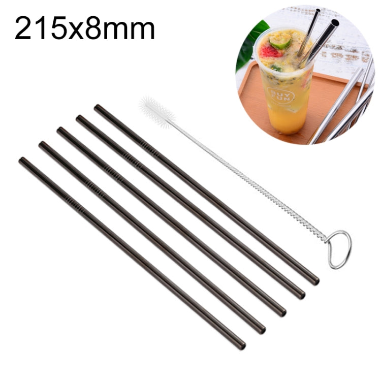 5pcs Reusable Stainless Steel Straight Drinking Straw + Cleaner Brush Set Kit, 215*8mm, 215*8mm (Straight)