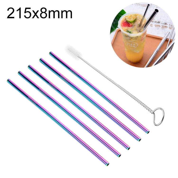 5pcs Reusable Stainless Steel Straight Drinking Straw + Cleaner Brush Set Kit, 215*8mm, 215*8mm (Straight)