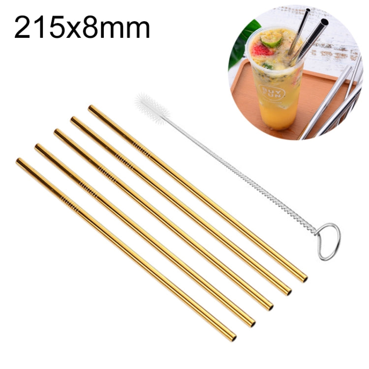 5pcs Reusable Stainless Steel Straight Drinking Straw + Cleaner Brush Set Kit, 215*8mm, 215*8mm (Straight)