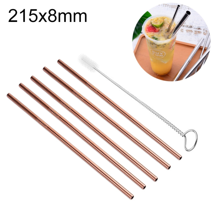 5pcs Reusable Stainless Steel Straight Drinking Straw + Cleaner Brush Set Kit, 215*8mm, 215*8mm (Straight)